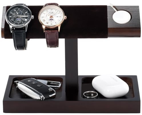 ProCase Espositore Orologi, Porta Orologi in Legno, Organizer per Orologi, Supporto per Caricabatterie per Apple Watch, Regalo per Lui -1 Livelli, Marrone Scuro