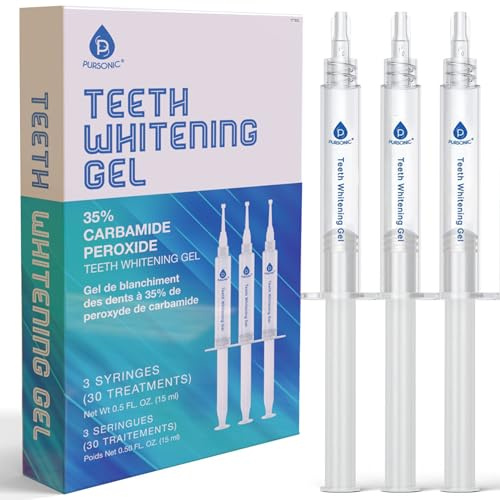 Pursonic Teeth Whitening Gel Refills - 3 Pack Whitening Gel (35% Carbamide Peroxide) for 30 Treatments - Enamel Safe Teeth Whitening Gel for Trays in Syringes