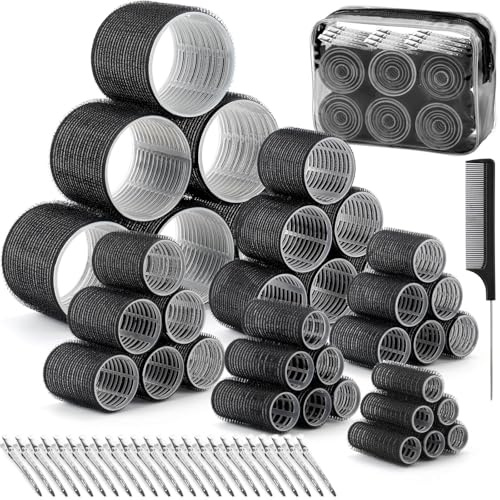 Tetutor Hair Rollers Set, 62PCS Self Grip Hair Curlers with Clips, 6 Sizes Large Medium Small, No Heat Rollers for Long Medium Short Hair, Includes Stainless Steel Clips and Storage Bag