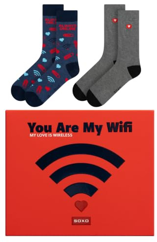 soxo Cadeau Saint Valentin Homme - Chaussettes Coton Drôle 40-45 | socks hautes fantaisie, idée anniversaire originale, coffret utile au quotidien