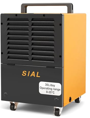 SIAL Industrial Dehumidifier 30L for Home & Basement Commercial,100㎡，Large 4.9L Water Tank, Powerful Dehumidifier for Flood Recovery, Mould & Damp,Grade Drying，Workshop，for Laundry & Garage