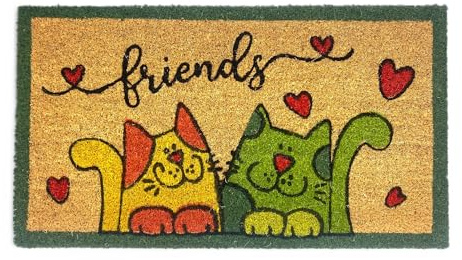 Tex family Tappeto Ingresso Esterno in Cocco - Zerbino Antiscivolo Friends con Gattini Colorati - 40x70 cm