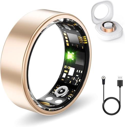 Anello fitness tracker per donne e uomini, anello con frequenza cardiaca, ossigeno nel sangue, pressione sanguigna, monitoraggio del sonno, contapassi, senza costi di abbonamento, impermeabile IP68