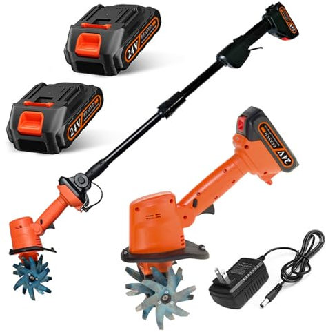 Motocicletta elettrica senza fili, 21 V Motocicletta portatile con batteria e ricarica, 235 RPM, manico rimovibile, larghezza/profondità di lavoro 10/10 cm, coltivatore per cantiere, coltivazione del