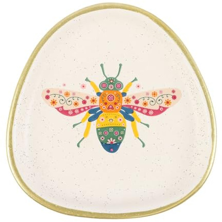 Something Different Wholesale Floral Bee Trinket Dish – Playful Floral Bee Design – Organic Shape with Speckled Ceramic Finish – Elegant Gold Edging – Perfect for Jewelry, Keys, and Small Keepsakes