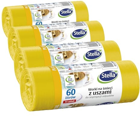 Stella 035144 - Bolsas de basura con asas para separación de plástico y plástico (60 L, 14 unidades), color amarillo (Paquete de 4)