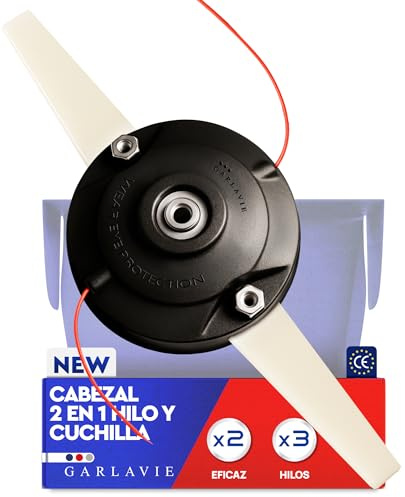 Garlavie Trimmerkopf Universal 2 in 1 – Ersatzkopf mit Faden & Klingen für Rasentrimmer & Motorsense, Mähkopf mit Fadenspule & Messer, Aufsatz für Gartenarbeiten