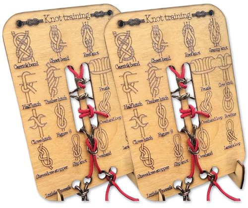 Learn Knot Training Board with Rope – Essential Knot Tying Kit for Camping, Fishing, Hiking & Survival(2PC)