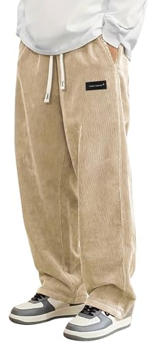 PADOLA Pantaloni Uomo in Velluto a Coste Largo Taglio Dritto, Modello con Vita Elasticizzata e Cordino, 4 Tasche, Casual Pantalone