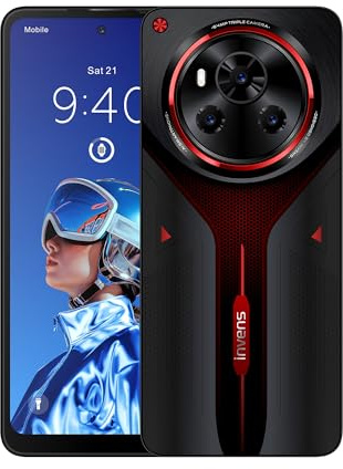 invens Ultra 13P Smartphone Android 15, 16Go+128Go/1TB, Écran HD+ 6.79 90Hz, 64MP+16MP, Telephone Portable Pas Cher 5000mAh, Téléphone Double SIM/OTG/Fingerprint/Prise Casque 3,5 mm - Rouge