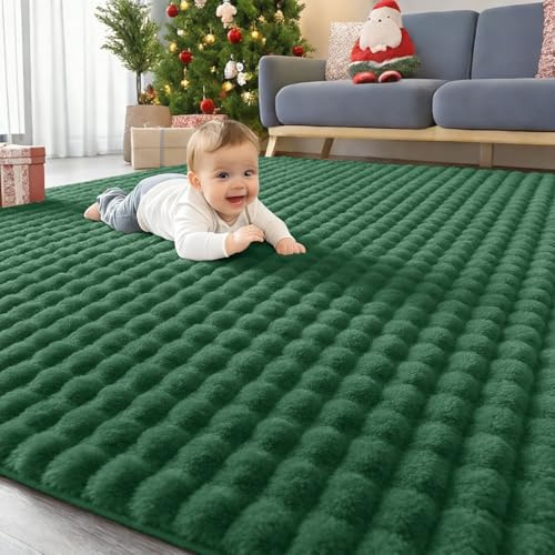 Homaxy 3D Bubble Waschbar Groß Teppich Wohnzimmer 160x220 cm, Dunkelgrün | Antirutsch Waschbar Teppich, Weich Flauschig Teppiche fürs Kinderzimmer, Schlafzimmer