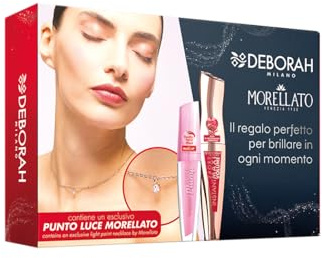 Deborah Milano - Set Make Up con Gioiello, Include Super Rimpolpante Labbra, Mascara 24Ore Instant Maxi Volume con Olio di Melograno e Collana Punto Luce Morellato Donna in Acciaio Inossidabile