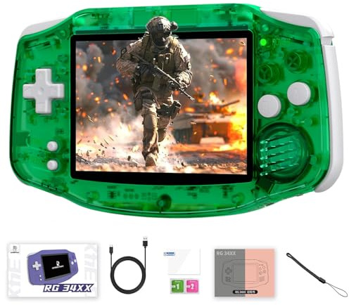 RG 34XX Portable Game Console, Écran IPS De 3,4 Pouces, 3500 MAh, avec Console Rétro De 5000 Jeux, Wi-FI Multijoueur Et HD TV Out Retro Gaming Players-Green||64G
