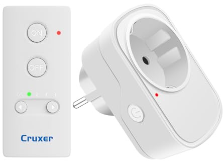 Cruxer Timer Funksteckdosen mit Fernbedienung 15A 4125W Überspannungsschutz | 50m/160ft Funkreichweite, Programmierbar, CE und RoHS Zertifiziert für Innenraum Haushaltsgeräte, 1 Steckdose 1 Fernbedienung