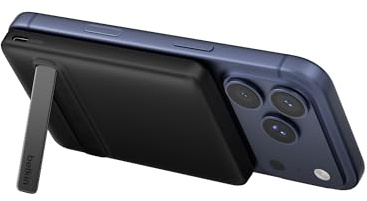 Belkin BoostCharge 5000mAh Magnetische Power Bank mit Ständer – Schwarz | 5K Qi2 Kabelloses Ladegerät, Magnetring, USB C Anschluss, Bereits Aufgeladen, Leicht, inkl. Kabel, Geeignet für Flugreisen
