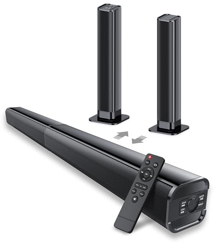 dotn Sound Bar, 80W SoundBar for Smart TV, 2026 Bluetooth 5.3 Soundbar, Home Theater Surround Sound, 2 in 1 Detachable Home Speaker Bass, ARC/Optical/AUX/Connections, for TV/PC/Projectors