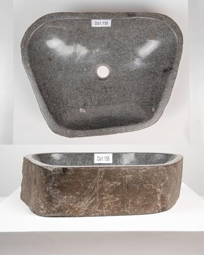 Wohnfreude - Lavabo in pietra ovale, 60 cm, in pietra, granito, pietra di fiume, lavandino in pietra