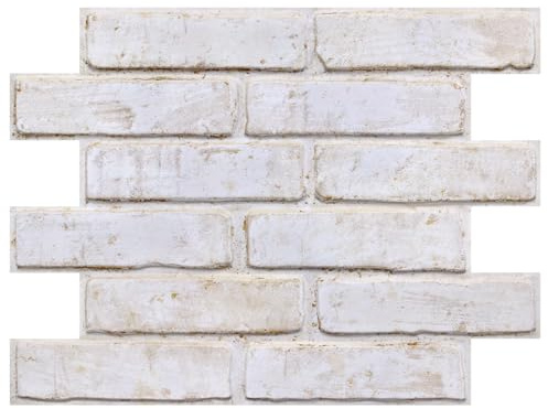 COMSTICKC 3D White Brick Wall Panel Self Adhesive Wall Sticker, Urtallight | 10 Sheets 15.7 x 11.8, Thin PVC 3D Peel and Stick Fake Brick Decorative Tiles for DIY Wall Decor, Warm White Tone