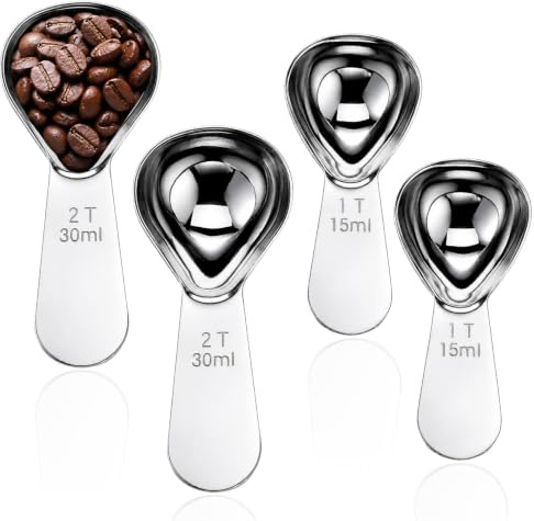 HJZHII 4 Pcs Stainless Steel Coffee Scoop, 15ml Coffee Scoop | 30ml Tablespoon Scoops Measuring Spoons Short Handle Tablespoon for Ground Coffees Tea Sugar Flour Protein Powder