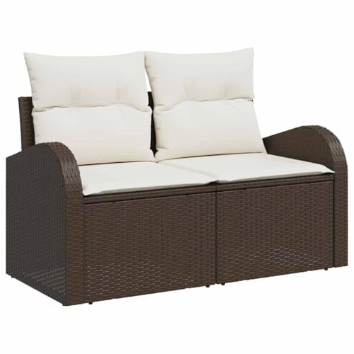 HETFTJN Gartensofa-Set 5-teilig mit Tisch und Stauraum, Modulares Lounge-Set aus Polyrattan, Terrassenmöbel Sitzgruppe in Braun und Creme, 234 x 62 x 69 cm