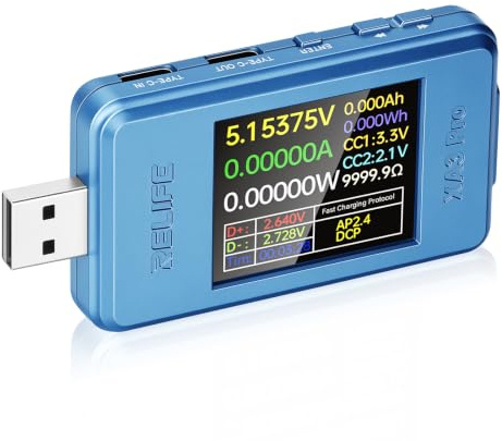 Heemol Testeur USB avec écran couleur 1,77 CC 4-24 V 0-6,5 A multimètre numérique tension, courant, compteur de puissance, mesure de capacité, voltmètre, prend en charge les protocoles de charge