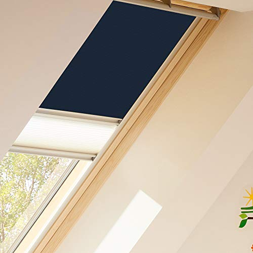 Vorteilsset Verdunkelungsrollo & Faltstore DFD PK06 1100S / Bedienart : Manuell / Farbe : Uni Dunkelblau/Weiß / Fenstergröße : PK06 / Fenstertypen : GGU, GPU, GHU, GTU, GGL, GPL, GHL, GTL, GXL