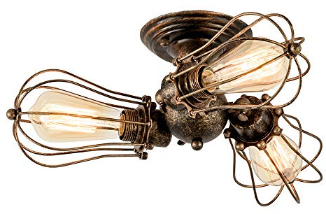 Luling Vintage Deckenleuchte Industrielüster Verstellbare Steckdose Metalldrahtkäfig Halbschalenmontage Rustikale Deckenleuchte Leichtmetall-Leuchten (ohne Glühbirne) (mit 3 Licht) (Bronze)