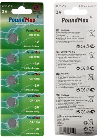 5 x 1216 CR1216 DL1216 3 V PoundMax Lithium-Knopfzellenbatterien