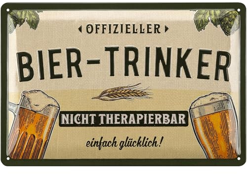 LANOLU Retro Blechschild Bier - Offizieller BIER-TRINKER -Partykeller Deko, vintage Bar Dekoration, 20x30cm