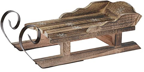 Spetebo Slitta decorativa in legno, lame in metallo, 47 cm, grande, decorazione natalizia in stile antico, decorazione invernale in legno di pino fiammato, shabby chic