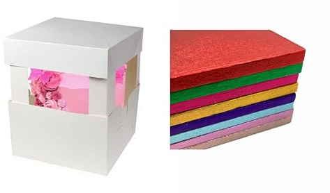 LARRYROO Square Colour Cake Drum & White Box + Lid With 12 Corner Extensions For Tall, High Wedding, Birthday Cakes (12 Inches, Light Blue)