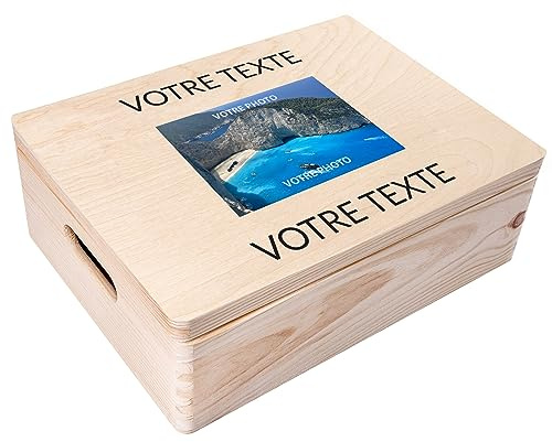 Creative Deco Personalisierte Geschenke Wunschtext + Foto | Fotogeschenke | Holzkiste | dein Eigenes Bild Individuelle Geschenk JGA Geschenkkiste Geschenkbox für Frauen, Männer, Paar | 40 x 30 x 14 cm
