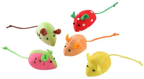 Haourlife Catnip Cat Mice Toys Interactive Mouse Cat Toy for Indoor Adult Cats Kitten Kitty Baby Cat Chew Exercise Toy Fruit-Shaped Mice Cat Toy Set - 5PCS