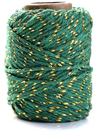 Cordel 2mmx20meters Braided Cord Christmas Thread Golden Silk String Rope For Making Packaging DIY Party Decor Hilos Cordón (Color : Green-Golden)