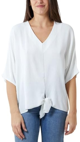 STAR FASHION Slips fåll blus för kvinnor v-ringad kortärmad topp damer djup V-hals slips främre toppar och blusar för arbete en storlek UK 10-18, Vitt, one size