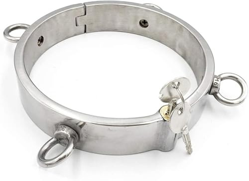 Soarvlorfy Edelstahl Abschließbar 4 Ösen Sex Halsband BDSM Bondage Halsreif/Halsfessel Metall Sklave Hals Kragen Ring Cosplay Erwachsene Spiel Fesseln Sex Spielzeug für Paare,Silber,Männer