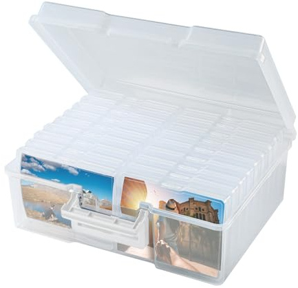 Fotoförvaringsbox 14 x 18 cm, 18 inre extra stora fotolådor med avdelare, syrafria fotolagringsbehållare, fröorganiserare, hantverk, förvaringslåda för foton, hantverk, frimärken etc (klar, 18 lådor)