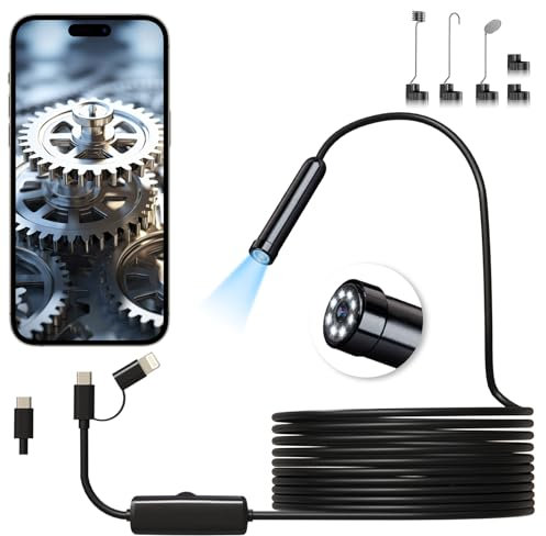 Endoscope Inspection Camera，5.5mm Endoscope Camera 1920p Flexible Rigid Snake Cameras With 8 Led Lights，Type C IP67 Waterproof Borescope for iPhone, iPad, Android, iOS, Scope Cameras 16.5 Ft