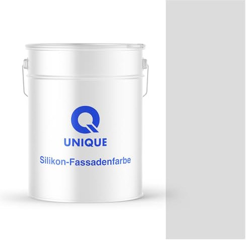Q UNIQUE Fassadenfarbe Weiß-grau 10L – Silikonharz-Außenfarbe, Wetterfest, Selbstreinigend, Hohe Deckkraft, UV-Beständig, Für WDVS, Beton & Mineralische Untergründe