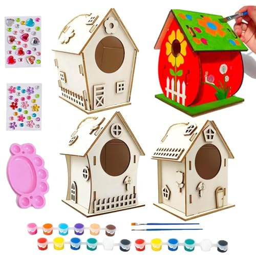 Dtaigou Casetta per uccelli – Costruisci la tua casetta per uccelli, decorazione in legno non finita con corda e colla per esterni, giardino, cortile, pasqua prescolare
