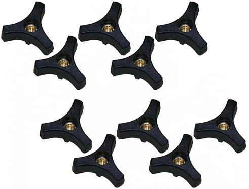 Black Plastic Knob 1/4 20 Three Prong Wing Nut 2 inch Diamete with Through Brass Insertr (Qty of 10)