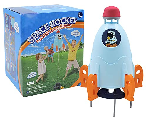 Summer Water Space Rocket Sprinkler Toy for Kids Outdoor Play Novelty Water Spray (Sky Blue, One Size)