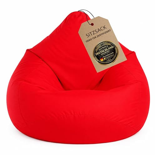 BuBiBag Sitzsack XXL Gaming – Bean Bag fertig befüllt – Oeko-Tex – wasserabweisend – Kinder & Erwachsene – rot – 120x95cm