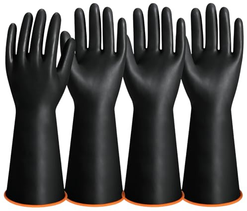 YFHUVB Rubber Gloves Large, 2 Pairs Heavy Duty Gloves, Industrial Safety Work Gloves with Chemical Resistance, Reusable Rubber Gloves for Machine Maintenance and Household Cleaning, Black Color