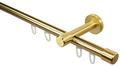 Gardinenstange mit Innenlauf Messing Optik 16 mm Endstück Kappe, Wandabstand 7 cm, 140 cm