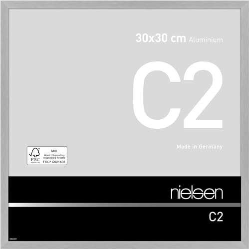nielsen Aluminium Bilderrahmen C2, 30 x 30 cm, Silber | Aluminium Rahmen im Hoch- & Querformat zum Aufhängen Silber gebürstet Echtglas