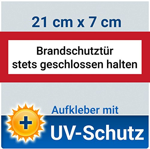 5x Aufkleber Schild Brandschutztür stets geschlossen halten, 21x7cm, Hinweisschild Brandschutz Feuerschutztür Brandschutzzeichen