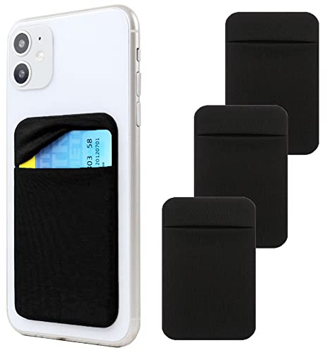 3Pack Adhesive Phone Pocket,Cell Phone Stick On Card Wallet,Credit Cards/ID Card Holder(Double Secure) with Self Sticker for Back of iPhone,Android and All Smartphones. (Black)