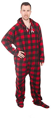 Forever Lazy Onesies für Erwachsene, Einteiler, Pyjama, Jumpsuits für Damen und Herren, Unisex, mit abnehmbaren Füßen., Buffalo Plaid, Small