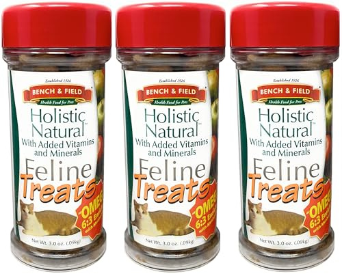 Bench & Field Holistic Natural Healthy Kitty Cat Treats | Crunchy Fish-Shaped Bites | Delicious Seafood Flavored Snack, 3-Ounce (Pack of 3 Bottles)